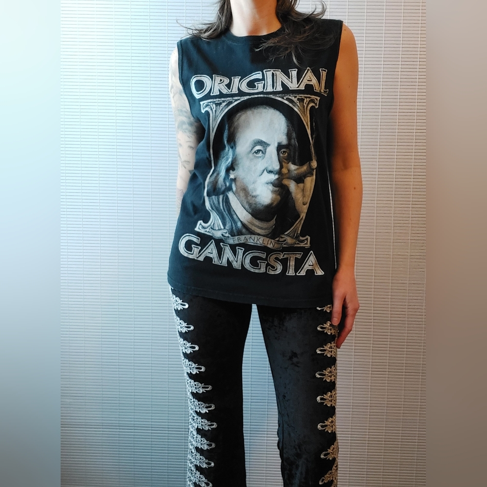 Y2K Benjamin Franklin Original Gangsta Tank Gildan Medium